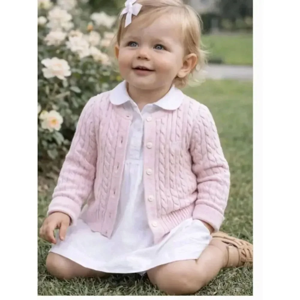 Ralph Lauren baby pink cotton cable cardigan sweater size 9 months